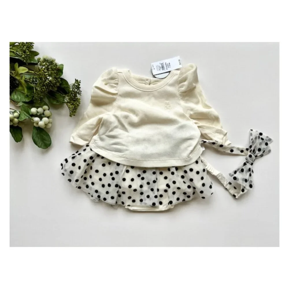 NWT Baby GAP Girls Polka Dot Tutu Dress Outfit Set 0-3 Mo With Headband Cotton